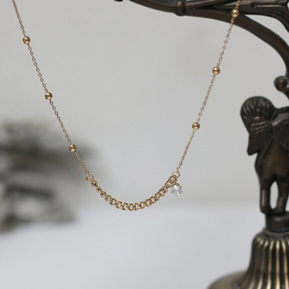 18K Gold Plated Diamond Drop Link Chain Necklace - Picture 4 of 10